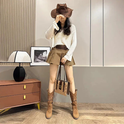 2025 Vintage Hollow Embroidered Knee-High Western Boots