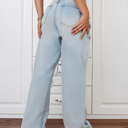 Women’s Light Blue Extreme Ripped Wide-Leg Jeans