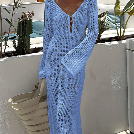 See-Through Deep V Knit Cover-Up – Sexy Backless Beach Dress