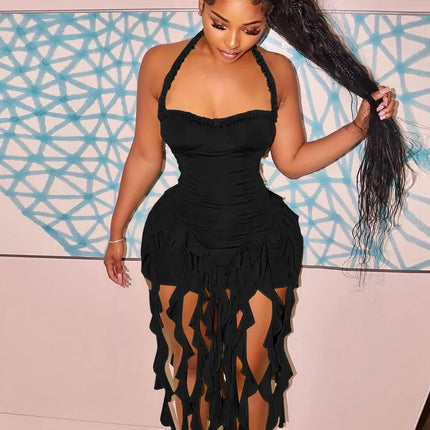 Hugcitar Ruffled Halter Backless Mini – Elegant Spring Dress