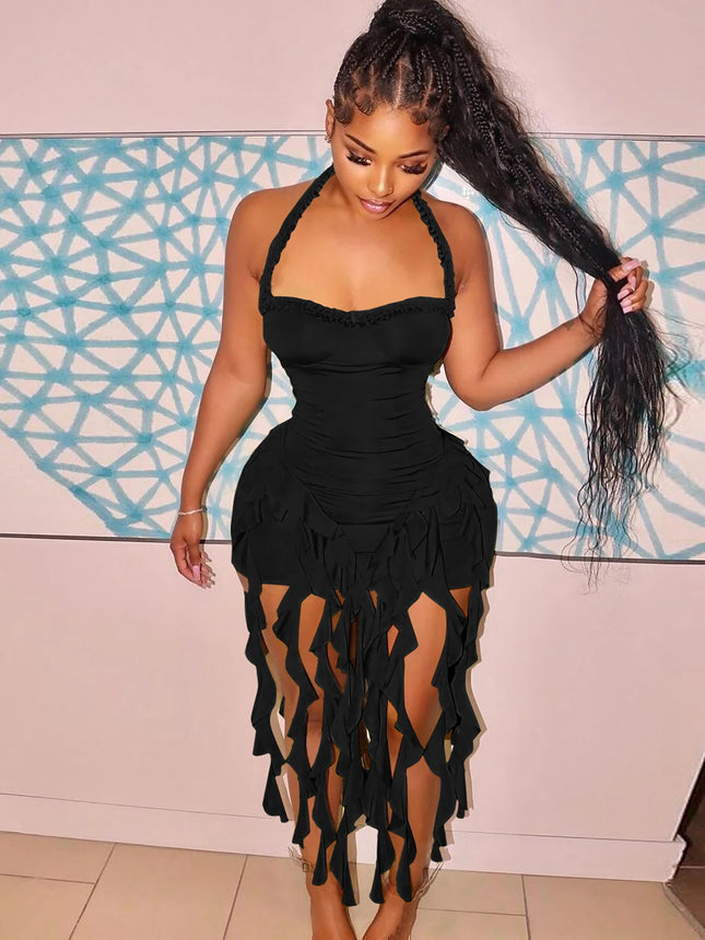 Hugcitar Ruffled Halter Backless Mini – Elegant Spring Dress