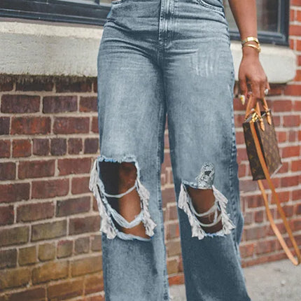 Women’s High-Waist Wide Leg Distressed Ripped Jeans