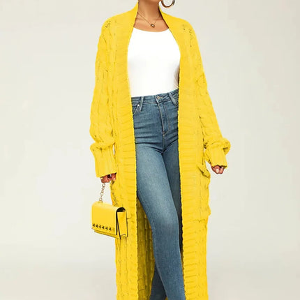 Women’s Yellow Crochet Knit Long Cardigan