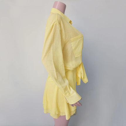 VEITCHE Linen Two-Piece Set – Long Sleeve Shirt & Mini Skirt Beachwear