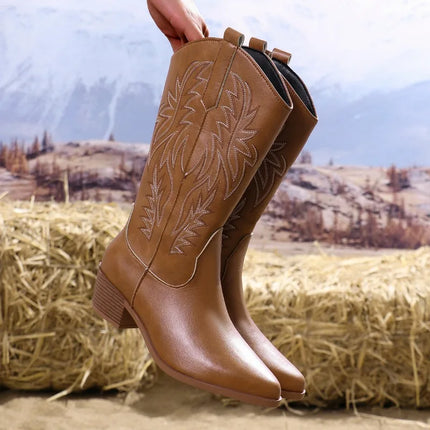 2025 Vintage Chunky Heel Western Cowgirl Boots