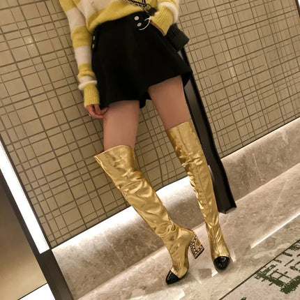 Rhinestone Cowhide Mid-Knee Heeled Boots