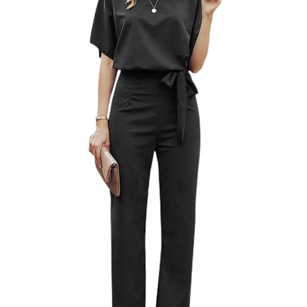 Women’s Elegant Wide-Leg Jumpsuit with Waist Tie