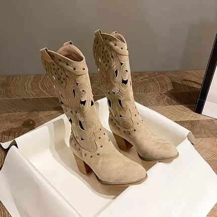 2025 Vintage Hollow Embroidered Knee-High Western Boots