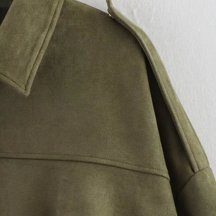 ETJ 2025 TRAF Suede Effect Loose Lapel Bomber Jacket