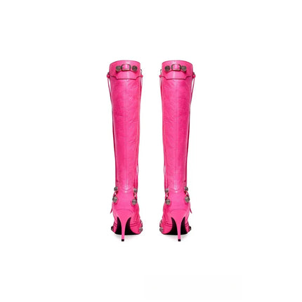 Women’s Pointed Rivet Tassel Knee-High Boots with Side Zip