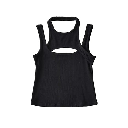 Y2K Hollow-Out Knit Corset Crop – Asymmetrical E-Girl Top