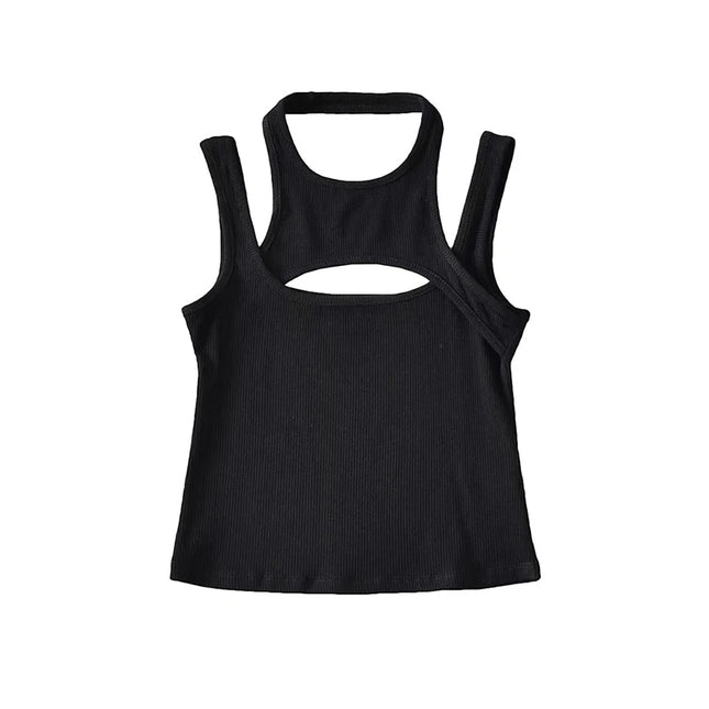 Y2K Hollow-Out Knit Corset Crop – Asymmetrical E-Girl Top