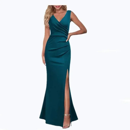 Elegant V-Neck Sleeveless Maxi – Slim Side Slit Party Dress