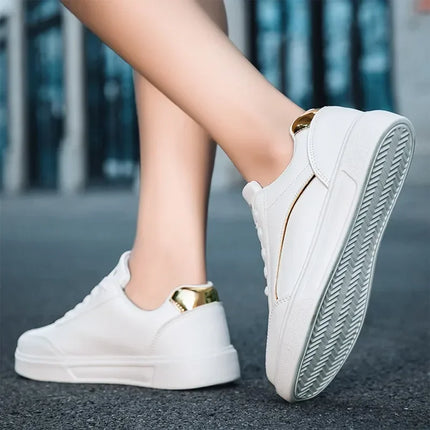 Women’s White Low-Top PU Leather Casual Sneakers