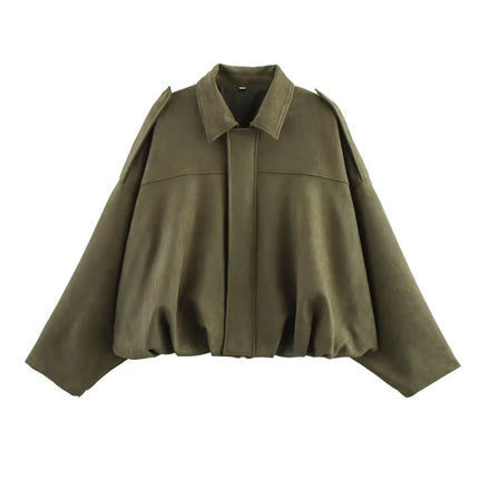 ETJ 2025 TRAF Suede Effect Loose Lapel Bomber Jacket