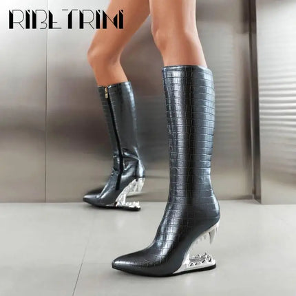Women’s INS Motorcycle Platform Knee-High Boots