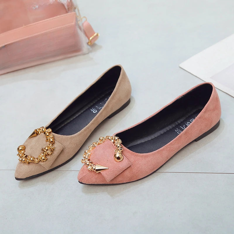 Women’s Casual Pointed Toe Non-Slip Metal Decor Shoes