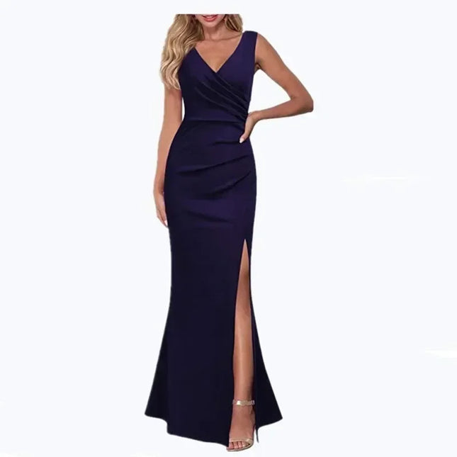 Elegant V-Neck Sleeveless Maxi – Slim Side Slit Party Dress