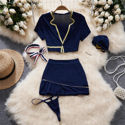 Irregular Crop & Skirt Lingerie Set – Slim Fit Cosplay Pajama Style