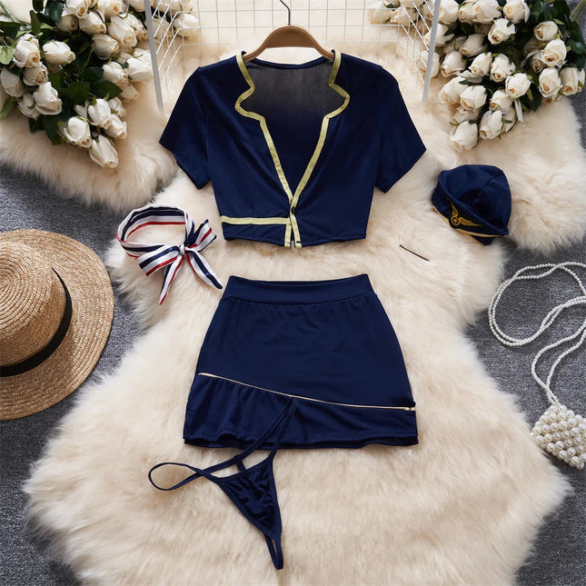 Irregular Crop & Skirt Lingerie Set – Slim Fit Cosplay Pajama Style