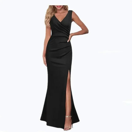 Elegant V-Neck Sleeveless Maxi – Slim Side Slit Party Dress