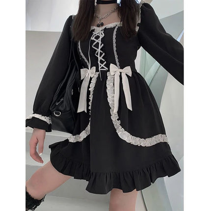 Harajuku Kawaii Bow Plaid Dress – Slim Fit Lolita Style