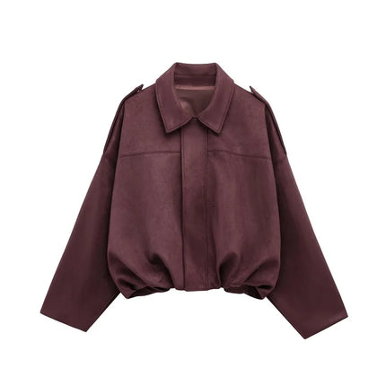 MUJER 2025 Oversized Suede Bomber – Padded Varsity Streetwear Coat
