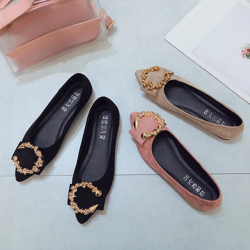 Women’s Casual Pointed Toe Non-Slip Metal Decor Shoes