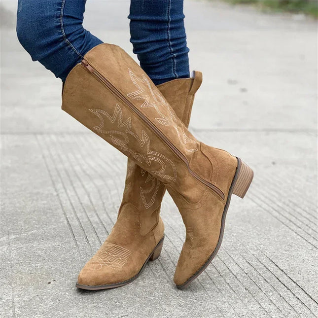 Women’s Embroidered Pointed Toe Western Knee Boots