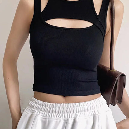 Y2K Hollow-Out Knit Corset Crop – Asymmetrical E-Girl Top