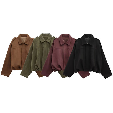 TRAFZA Brown-Green Suede Bomber – Vintage Motorcycle Jacket