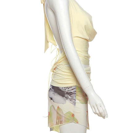 Nibber Halter Two-Piece Set – Backless Top & Reversible Patchwork Skirt
