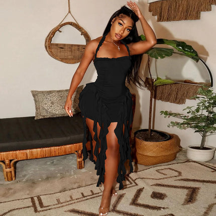 Hugcitar Ruffled Halter Backless Mini – Elegant Spring Dress