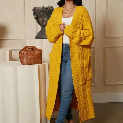 Women’s Yellow Crochet Knit Long Cardigan