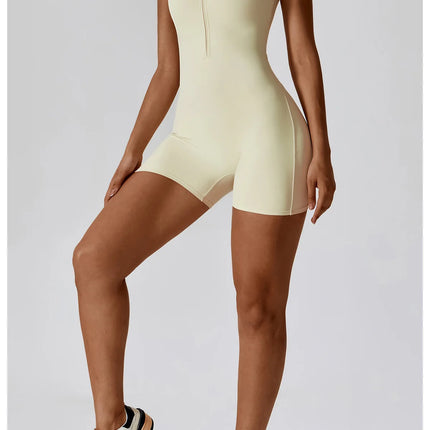Short Sleeve Zipper Yoga Jumpsuit Romper for Women