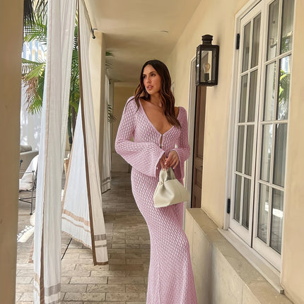 See-Through Deep V Knit Cover-Up – Sexy Backless Beach Dress