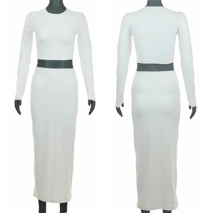 Slim Office 2PCS Set – Long Sleeve Crop Top & Mid-Calf Skirt