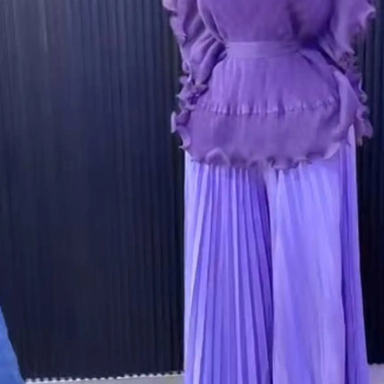 Miyake 3D Floral Pleated Set – Square Neck Top & A-Line Skirt 2025