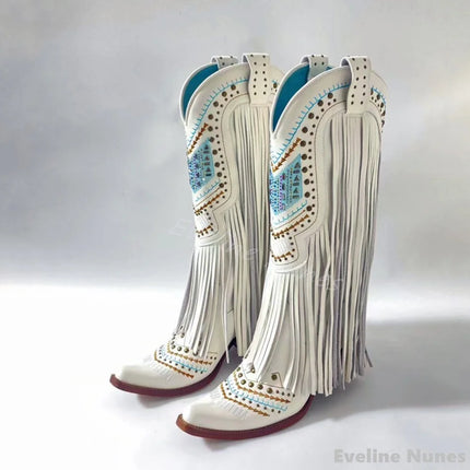 Retro Rhinestone Fringe Cowboy Boots for Women
