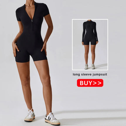 Short Sleeve Zipper Yoga Jumpsuit Romper for Women