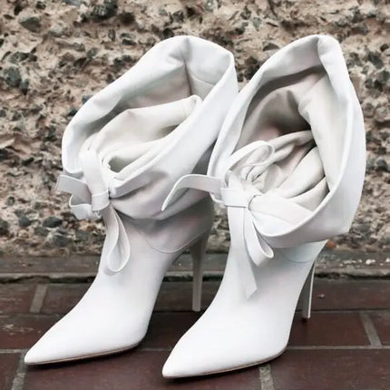 Women’s White Pointed-Toe Lace-Up Ankle Boots