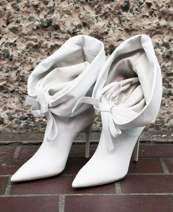 Women’s White Pointed-Toe Lace-Up Ankle Boots