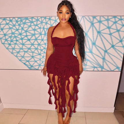 Hugcitar Ruffled Halter Backless Mini – Elegant Spring Dress