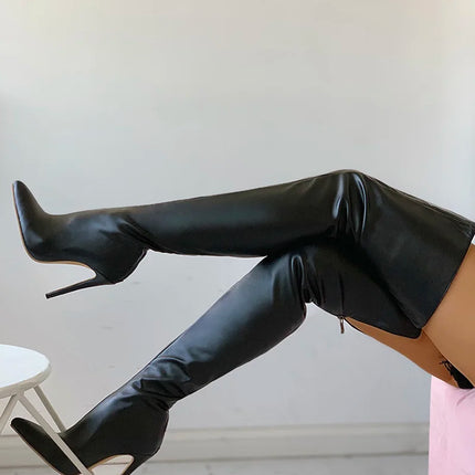 Black Over-The-Knee Stiletto Boots – 11cm Heels