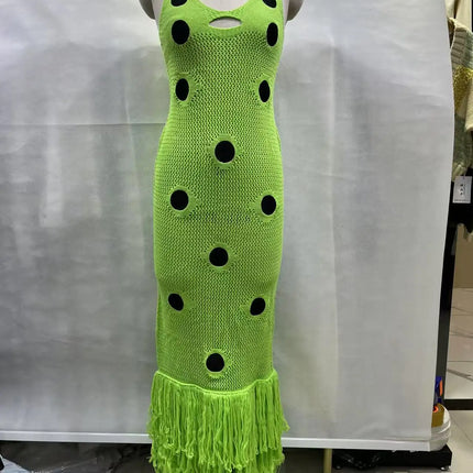 Women’s Hollow-Out Knitted Maxi Dress with Tassel Hem