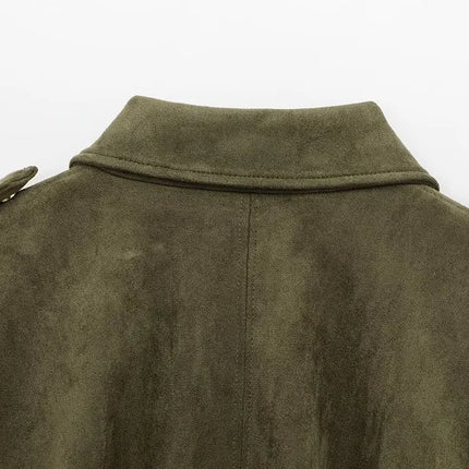 MUJER 2025 Oversized Suede Bomber – Padded Varsity Streetwear Coat