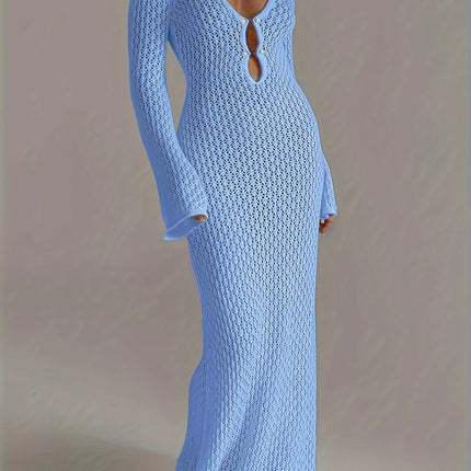 See-Through Deep V Knit Cover-Up – Sexy Backless Beach Dress