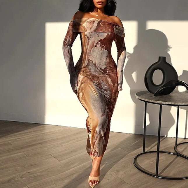 Y2K Off-Shoulder Bodycon – Sexy Printed Nightclub Dress