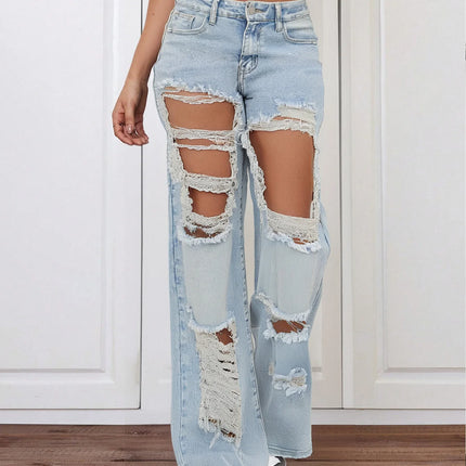 Women’s Light Blue Extreme Ripped Wide-Leg Jeans