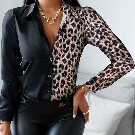Elegant Turn-Down Collar Blouse – Vintage Slim Printed Shirt